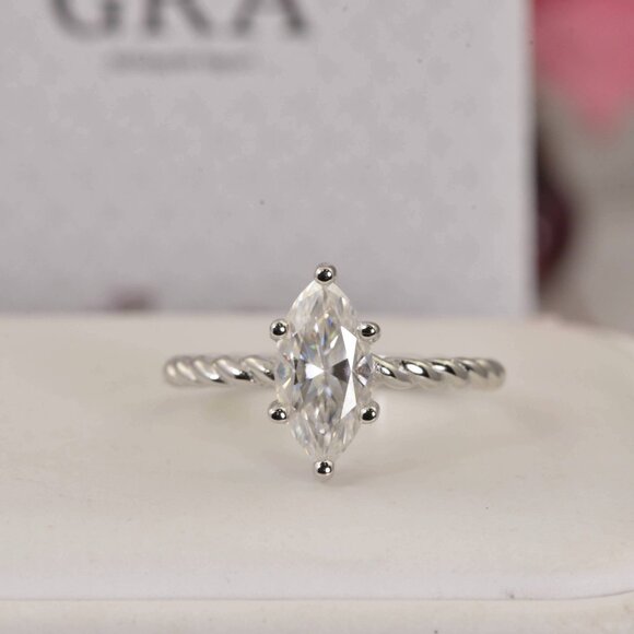 2ct GRA Certified Marquise Cut Moissanite Ring 925 Sterling sz 7 - Picture 4 of 6